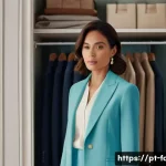 패션 코디네이터의 전문적인 코칭 사례 - **Prompt:** A woman, in her late 30s, stands thoughtfully in a beautifully organized yet personal dr...