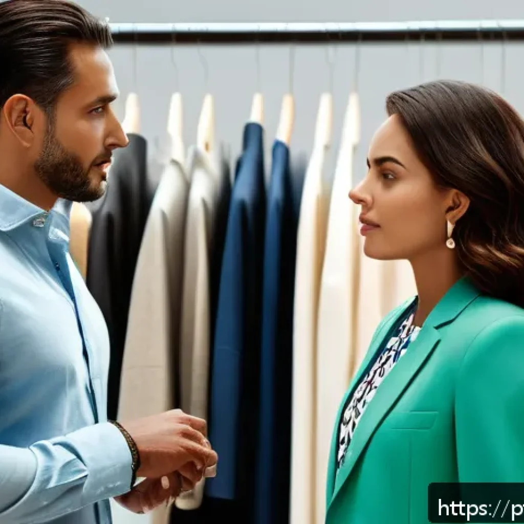 패션 코디네이터의 전문적인 상담 스킬 - A stylish fashion consultant attentively listening and engaging in a personalized wardrobe consultat...