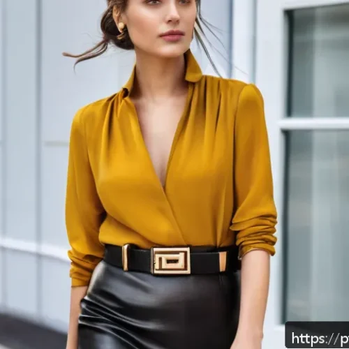 패션 코디네이터가 추천하는 아이템 믹스 - A sophisticated urban outfit featuring a woman wearing a fitted black leather jacket paired with a f...