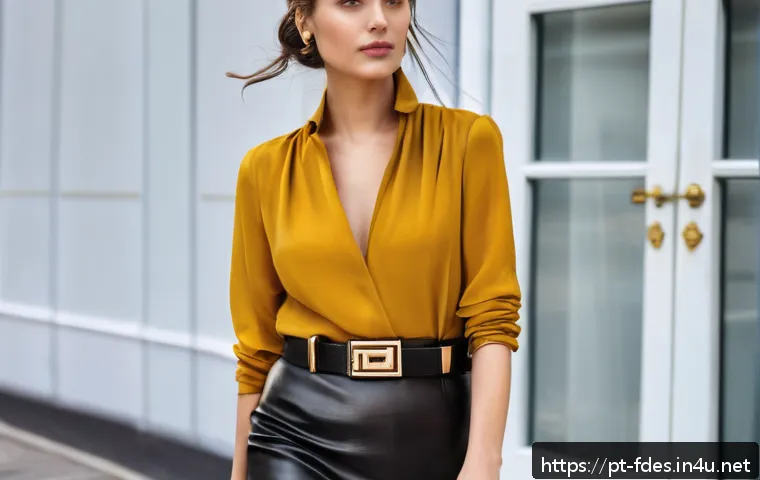 패션 코디네이터가 추천하는 아이템 믹스 - A sophisticated urban outfit featuring a woman wearing a fitted black leather jacket paired with a f...