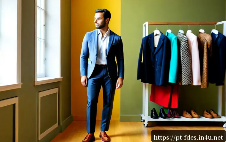 Home 17 패션 코디네이터 현직자 팁 - Photorealistic fashion coordinator in a bright Lisbon boutique studio, thoughtfully comparing two po...